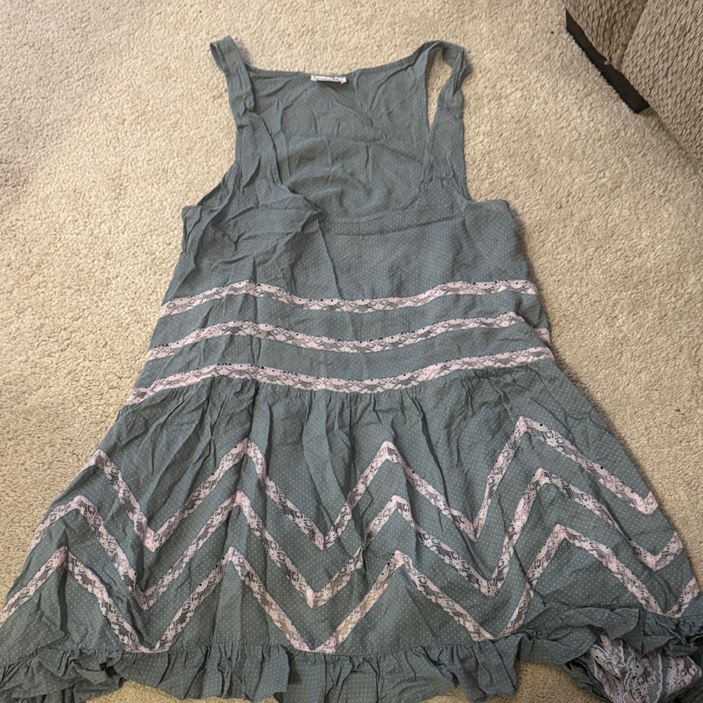 Sleeveless Teal Dress with Chevron Pattern Free People